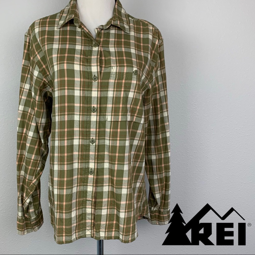 REI M Plaid Button-Down Shirt,‎ Green/Pink